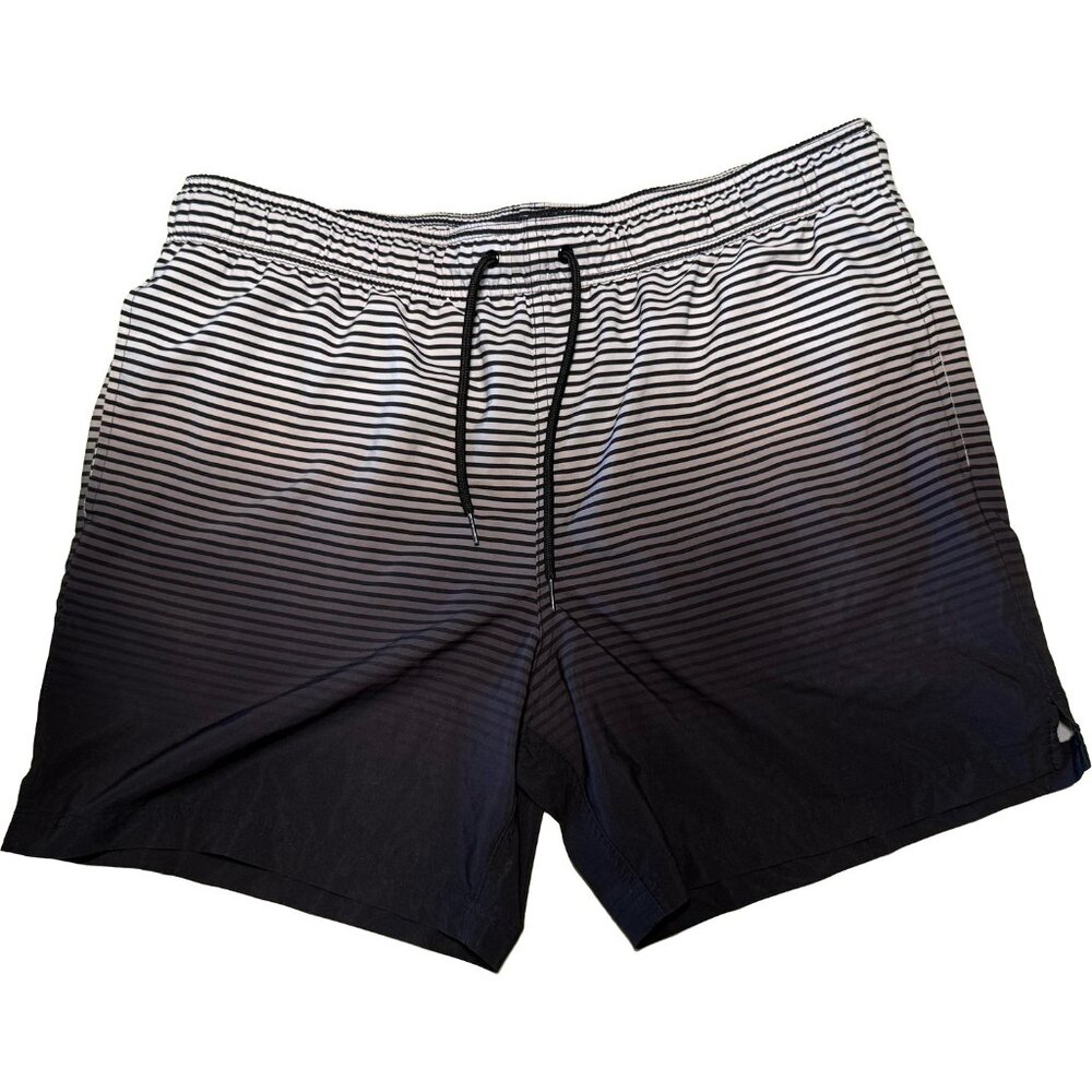 George Men’s Swim Trunks Ombre Stripe Black White Mesh Lined XL